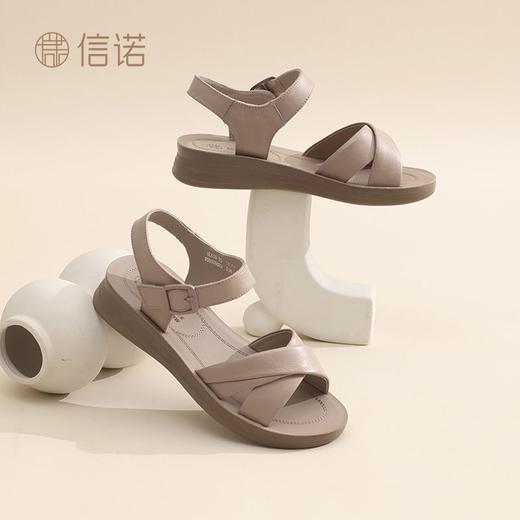 信诺真皮舒适妈妈凉鞋2025夏季新款软底女鞋外穿轻便平底中老年鞋5L618-23 商品图6