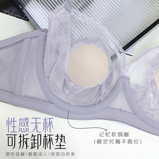 轻薄蕾丝网纱大胸显廋，软钢圈无杯女士内衣文胸XY- 69116 商品图2