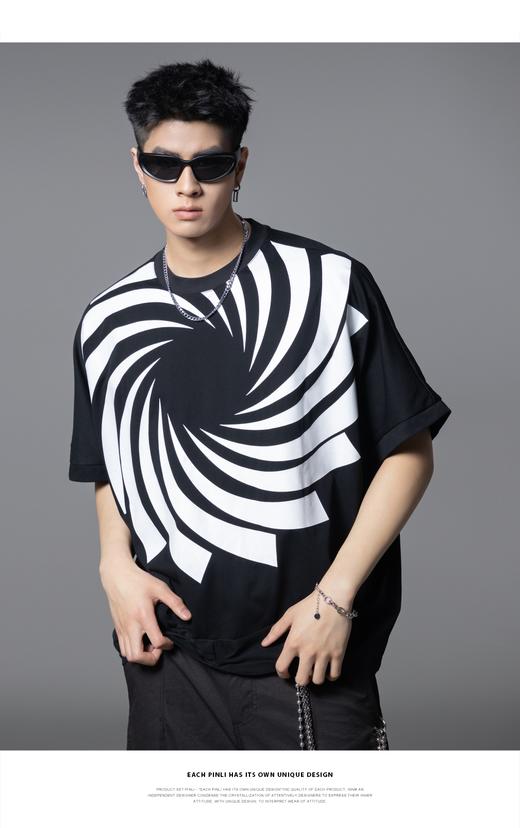 PINLI品立2025夏季新款潮牌手工印花短袖T恤男士小众宽松休闲上衣B252111029 商品图6