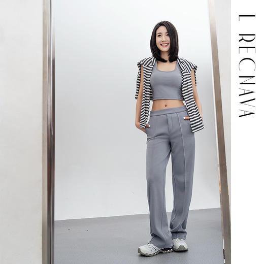 L RECNAVA 莫代尔云感空气层直筒裤 高腰松紧腰头宽松裤 显腿直 挺阔不易起球 商品图2