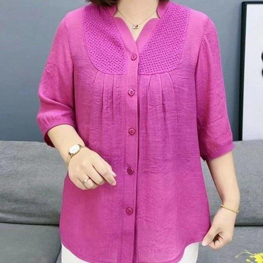 夏季高档女装加肥加大七分袖衬衫洋气胖妈妈显瘦遮肉薄款衬衣小衫 商品图2