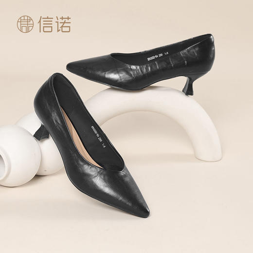 信诺软皮不累高跟鞋2025新款尖头工作鞋黑色百搭职业工作单鞋皮鞋X5C032-56 商品图6