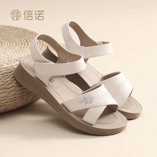 信诺真皮舒适妈妈凉鞋2025夏季新款不累脚轻便软底女鞋平底老人鞋5L618-18 商品图6