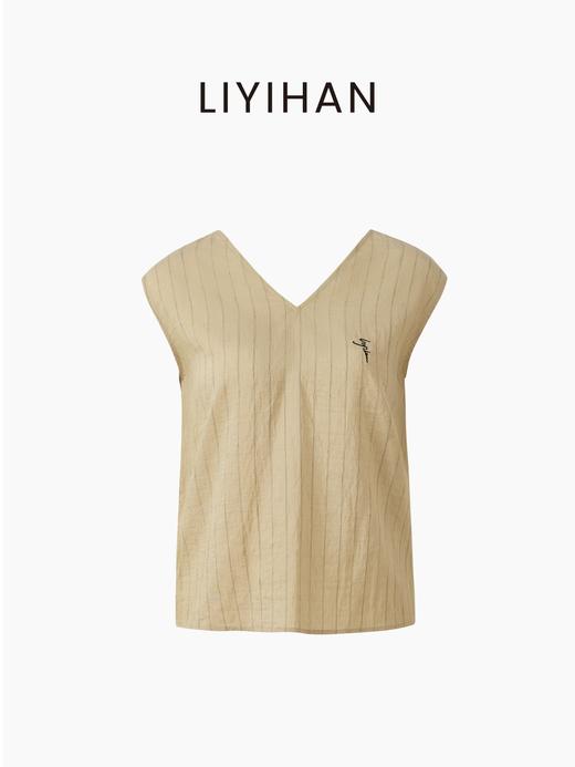 LIYIHAN稿线 | 25夏亚麻交叉领无袖条纹上衣两穿扭结短袖时尚感 商品图4
