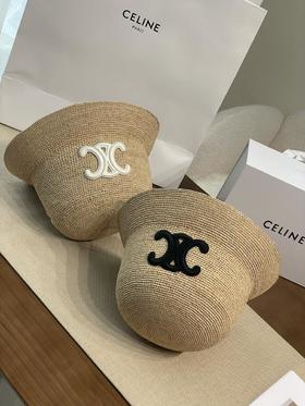 CELINE赛琳字母Logo简约舒适时尚渔夫帽新款凯旋门编织草帽（CO）