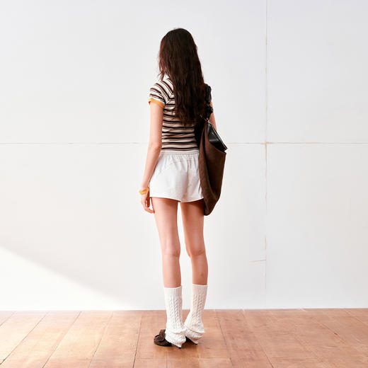 NUTH复古条纹撞色圆领插肩袖修身短袖T恤女 商品图3