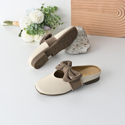 经典鲨2025年夏季新款甜美蝴蝶结时尚方头软底舒适半拖鞋女KC19-529071 商品图2