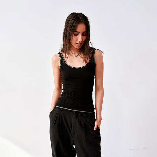 NUTH撞色线莱赛尔U型领修身吊带背心女 商品图0