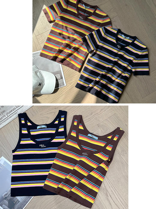 现货 THS-限时 p家 女士棉质针织彩色条纹短袖 圆领针织衫T恤 2色 BH2581 BY603 商品图3