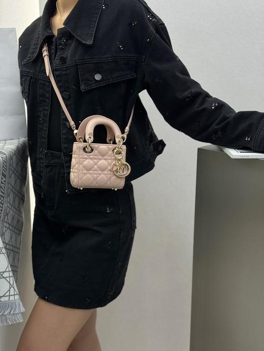 DIOR迪奥LadyDior金色Logo吊坠藤格纹图案可拆卸可调节肩带羊皮革戴妃包单肩斜挎手提包超迷你（HH） 商品图10