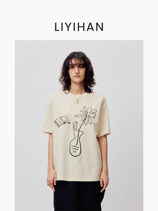LIYIHAN序章 | 25夏棉绣线花瓶圆领T恤宽松短袖舒适透气基础百搭 商品图0