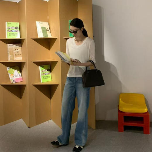 洛诗琳05739韩系慵懒随性简约纯色显瘦V领天丝羊毛T恤女62230 商品图1