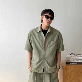 徐太浪纯色拼接口袋短袖衬衫男2025新款夏季速干透气休闲衬衣外套