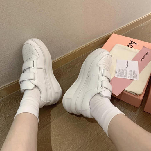 洛诗琳05328厚底小白鞋2025新款魔术贴增增高真皮小白鞋女8097 商品图1