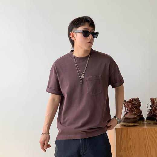 徐太浪复古磨边拼接口袋短袖T恤男夏季宽松休闲透气中袖圆领上衣 商品图0
