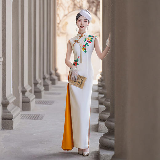 NL20250409 2025夏季新款奥黛旗袍女中式改良版立领长款旗袍气质走秀旗袍礼服 商品图1