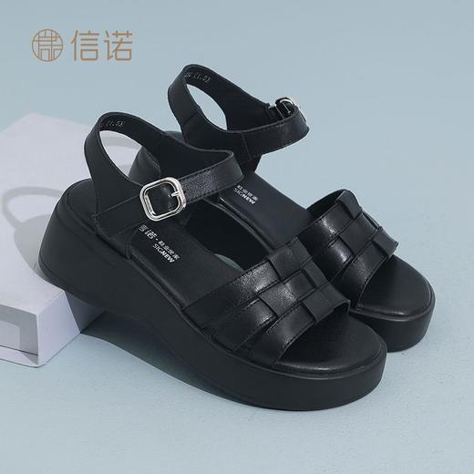 信诺真皮舒适凉鞋女2025夏新款厚底外穿轻便猪笼鞋透气露趾妈妈鞋X5L033-97 商品图7