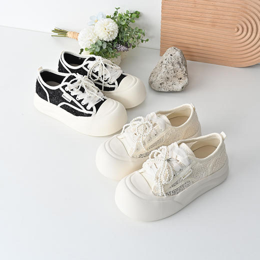 经典鲨2025夏款仙女风甜美蝴蝶结串珠薄款透气厚底休闲鞋女KW160-529151 商品图8