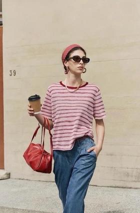 LPIUTY品牌直发！夹花撞色短袖针织衫 C067788