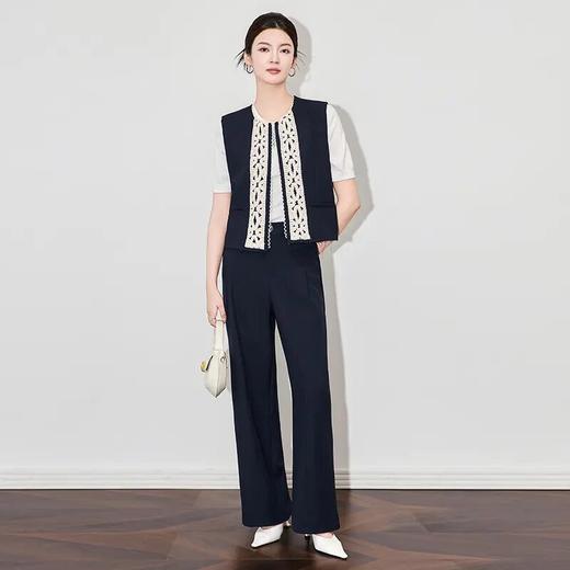 【高货wl】全新升级【铂金会员349/天猫469/差价120】(99550) 洛诗琳时髦洋气刺绣花边马甲时尚气质棉麻牛仔休闲裤套装 商品图0