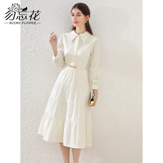勿忘花米白色纯棉法式衬衫连衣裙女2025春装新款长裙裙子春季穿搭 商品图3