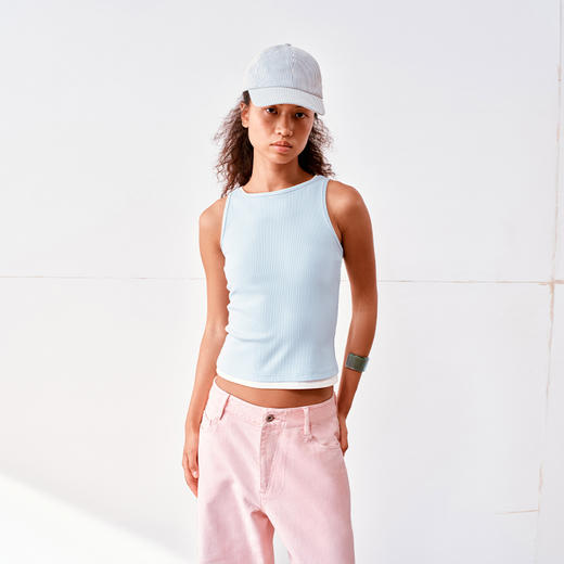 NUTH多色莱卡抗菌坑条弹力修身工字背心女 商品图3