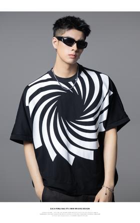 PINLI品立2025夏季新款潮牌手工印花短袖T恤男士小众宽松休闲上衣B252111029