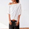 NUTH斜肩微透露肩宽松蝙蝠袖短袖T恤女 商品缩略图4