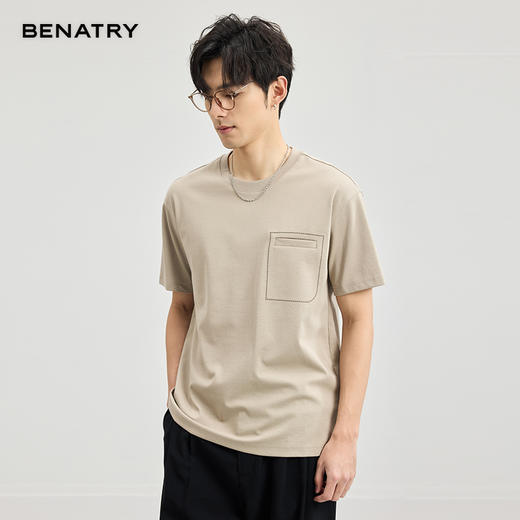 贝纳川醋酸莫代尔绣口袋短袖T恤ECF114005 商品图6