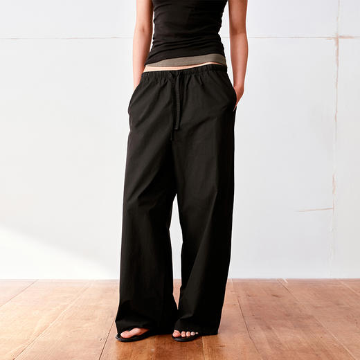 NUTH高密纯棉透气宽松阔腿休闲裤女 黑色/白色 商品图0