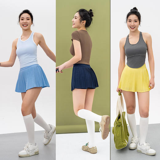 L RECNAVA A字型风琴百褶裙 高腰防走光网球裙 四面弹 透气速干 内置打底裤+口袋 商品图0