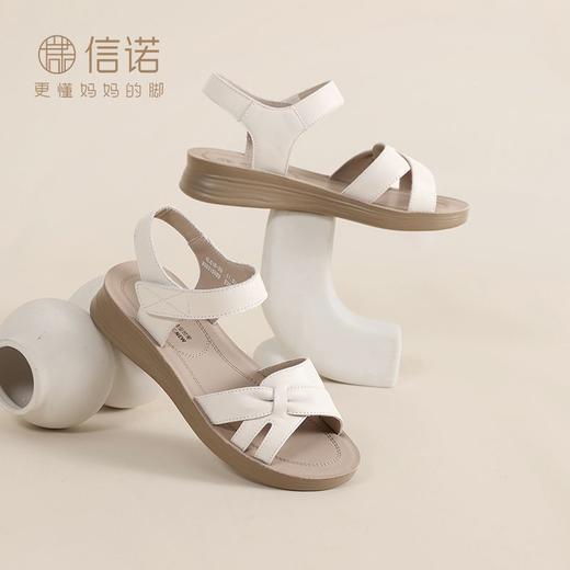 信诺真皮妈妈凉鞋女款平底2025新款夏季平底舒适软底魔术贴女鞋子5L618-39 商品图6