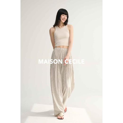 MAISON CECILE亚麻条纹松紧腰实穿百搭松弛感懒人神裤 商品图2