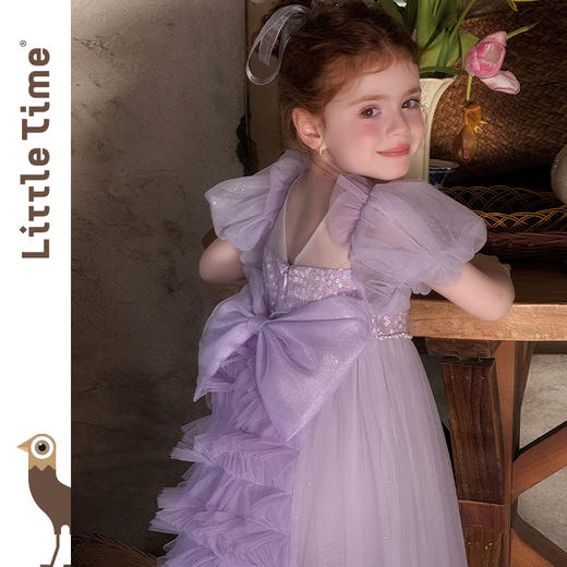 Little time女童连衣裙夏季2025新款儿童洋气时尚蝴蝶结公主裙 商品图2