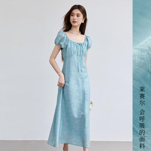 VICTORIA&VERA夏季“云绡胧袖”复古文艺高级感简约大方领肌理感泡泡袖连衣裙 商品图1
