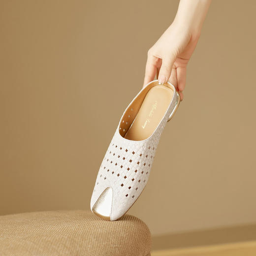 【预售5天】头层羊皮~小众复古洞洞编织款平底真皮拖鞋夏季新款包头凉鞋MBJR&6869 商品图3