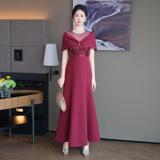 DNO-5CF5097新款婚宴气质礼服喜婆婆高贵洋气亮片礼服 修身显瘦长款A字连衣裙 商品图0