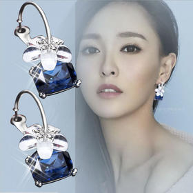 JU-HUA6215633长款花瓣复古圆圈耳环女韩国简约时尚蓝色水晶耳圈夸张个性耳钉饰