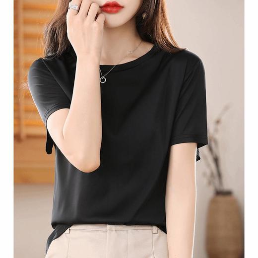  买一送一夏季新款 缎面醋酸短袖T恤女夏季桑蚕丝纯色宽松圆领半袖简约丝滑 商品图2