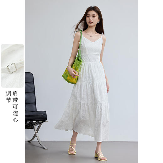 VICTORIA&VERA夏季“白月光”系列立体绣花V领吊带连衣裙蛋糕层次裙摆 商品图4