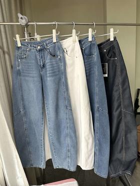 贝壳三 高腰拼接复古女休闲宽松香蕉裤水洗拖地天丝牛仔裤C041320