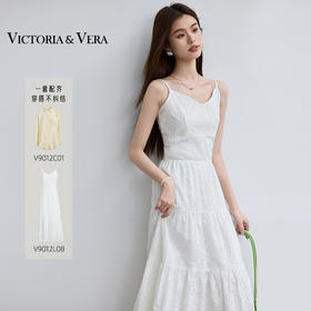 VICTORIA&VERA夏季“白月光”系列立体绣花V领吊带连衣裙蛋糕层次裙摆