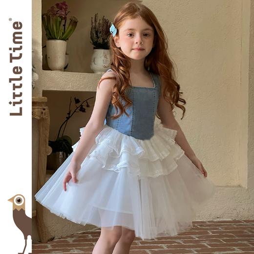 Little time女童连衣裙2025春夏新款儿童洋气时尚牛仔拼接公主裙 商品图0