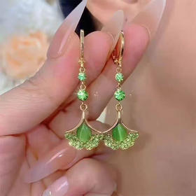 JU-DC-1312新款时尚气质绿色耳环小众设计银杏叶耳扣镶钻猫眼石耳坠耳饰