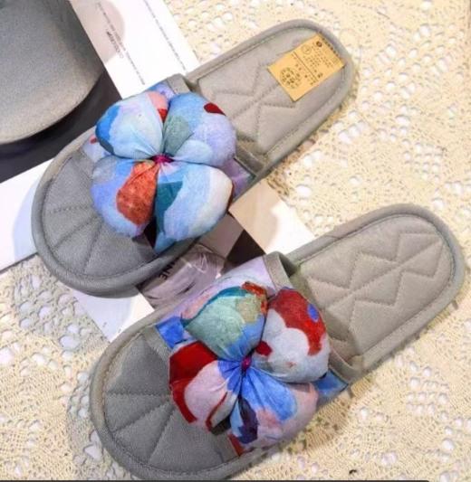 布艺拖鞋四叶草女款油画蓝色（XL40-41） 商品图0