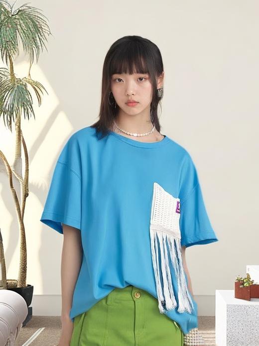 7.7清货，能接受不退拍【特卖T恤】米奇编织口袋流苏圆领T恤-喜出 商品图0