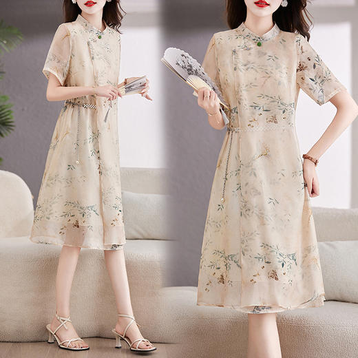 新中式国风改良旗袍连衣裙女夏2025新款显瘦气质端庄大气薄纱裙子YIHFUS8313 商品图1