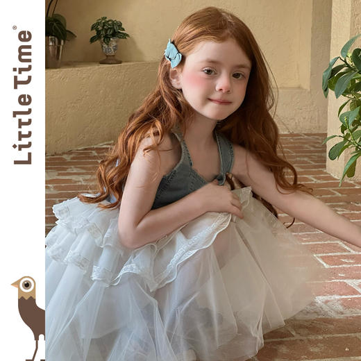 Little time女童连衣裙2025春夏新款儿童洋气时尚牛仔拼接公主裙 商品图2
