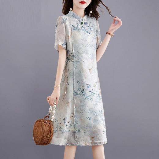 新中式国风改良旗袍连衣裙女夏2025新款显瘦气质端庄大气薄纱裙子YIHFUS8313 商品图0