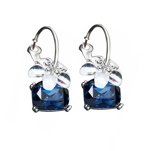 JU-HUA6215633长款花瓣复古圆圈耳环女韩国简约时尚蓝色水晶耳圈夸张个性耳钉饰 商品图4